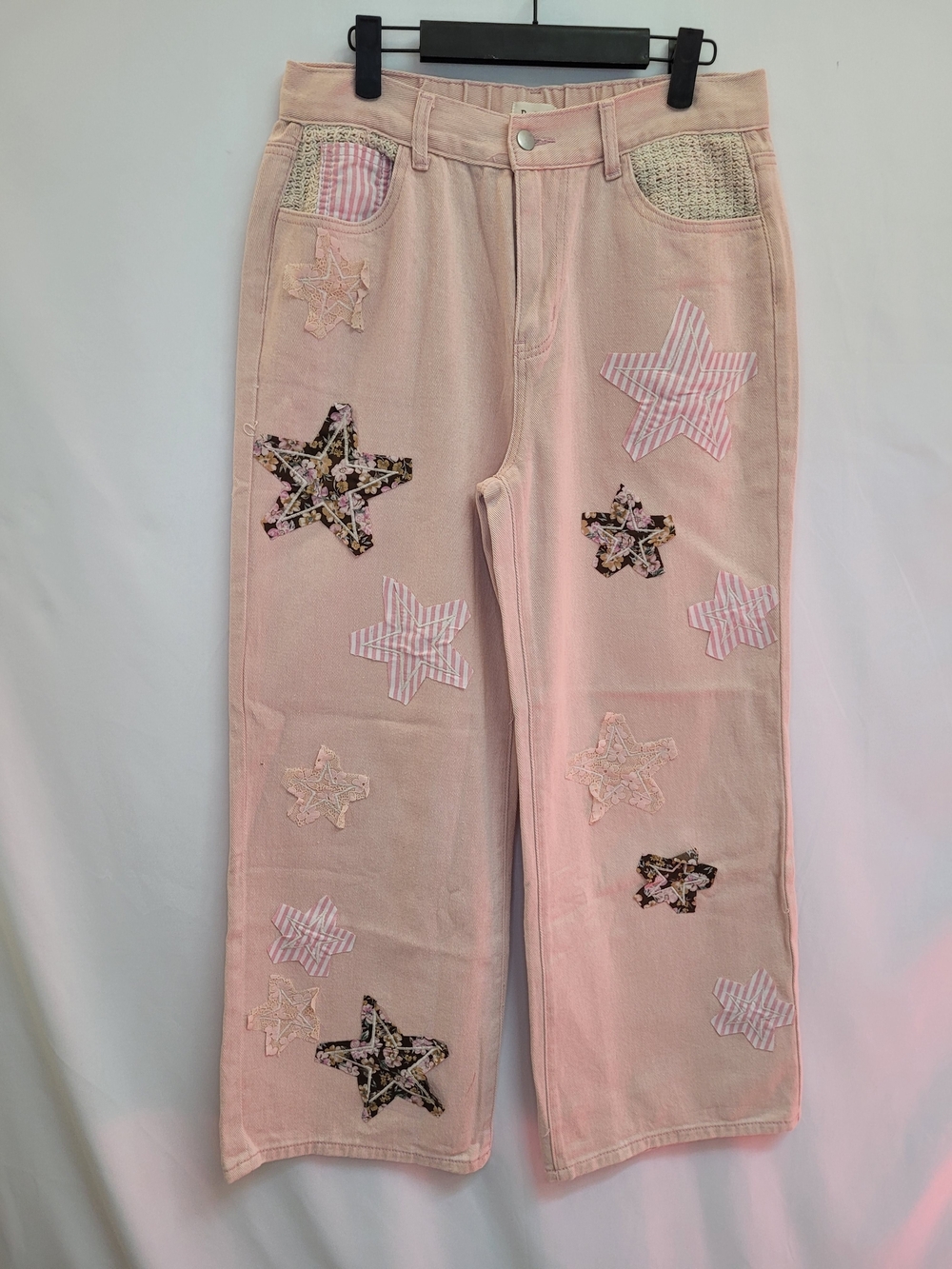POL Pink Star Applique Wide-Leg Jeans